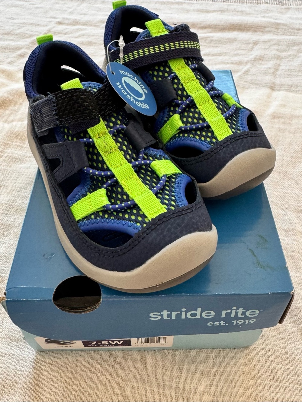 Stride Rite Navy and Lime Kids' Closed-Toe Sport Sandals
